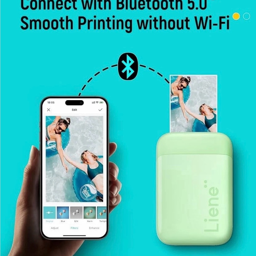 Portable Photo Printer - Green Bundle With 30 Pieces Paper Sheet. Lightweight
